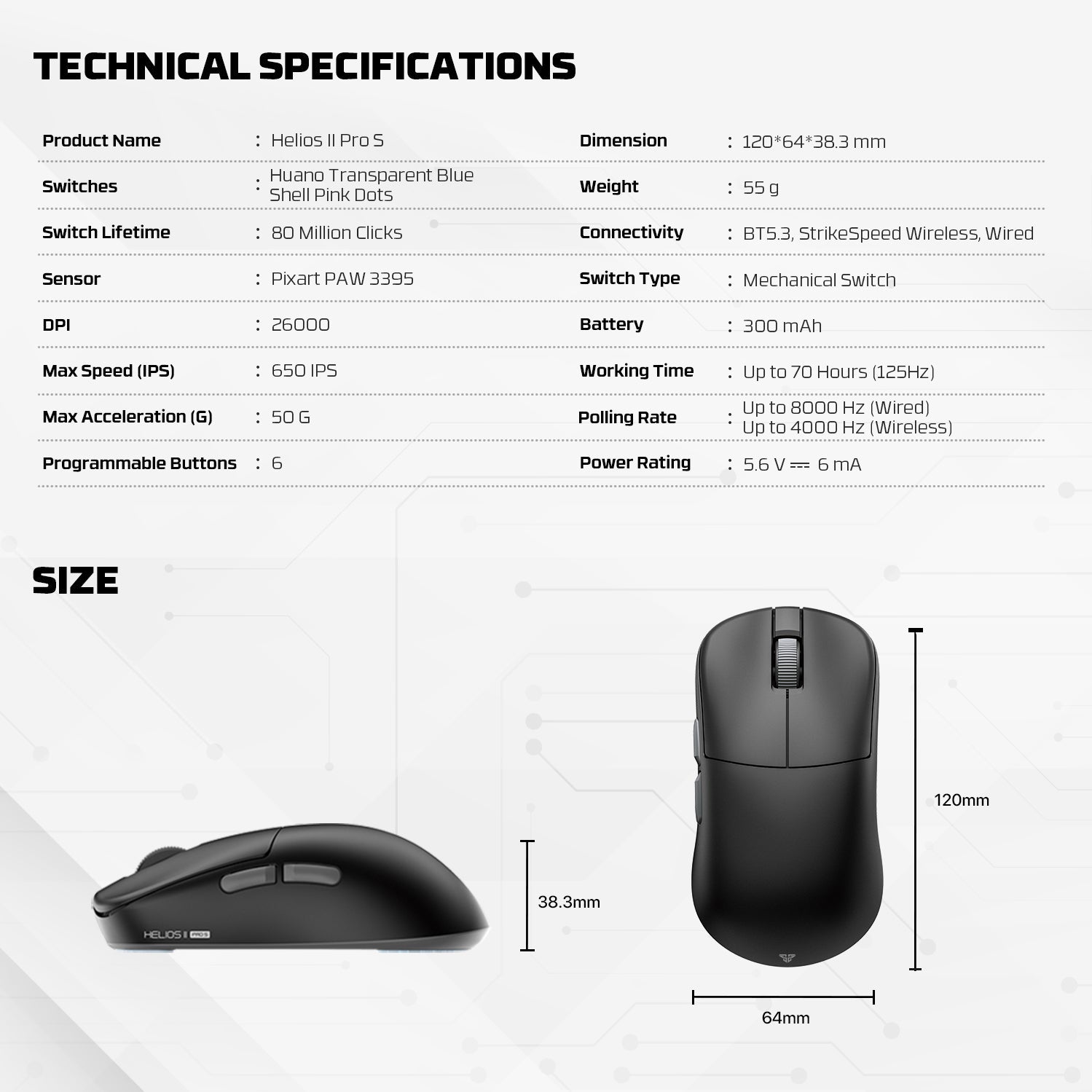 Fantech HELIOS Ⅱ PRO S XD3V3 E-sports Gaming 8K Wireless Mouse