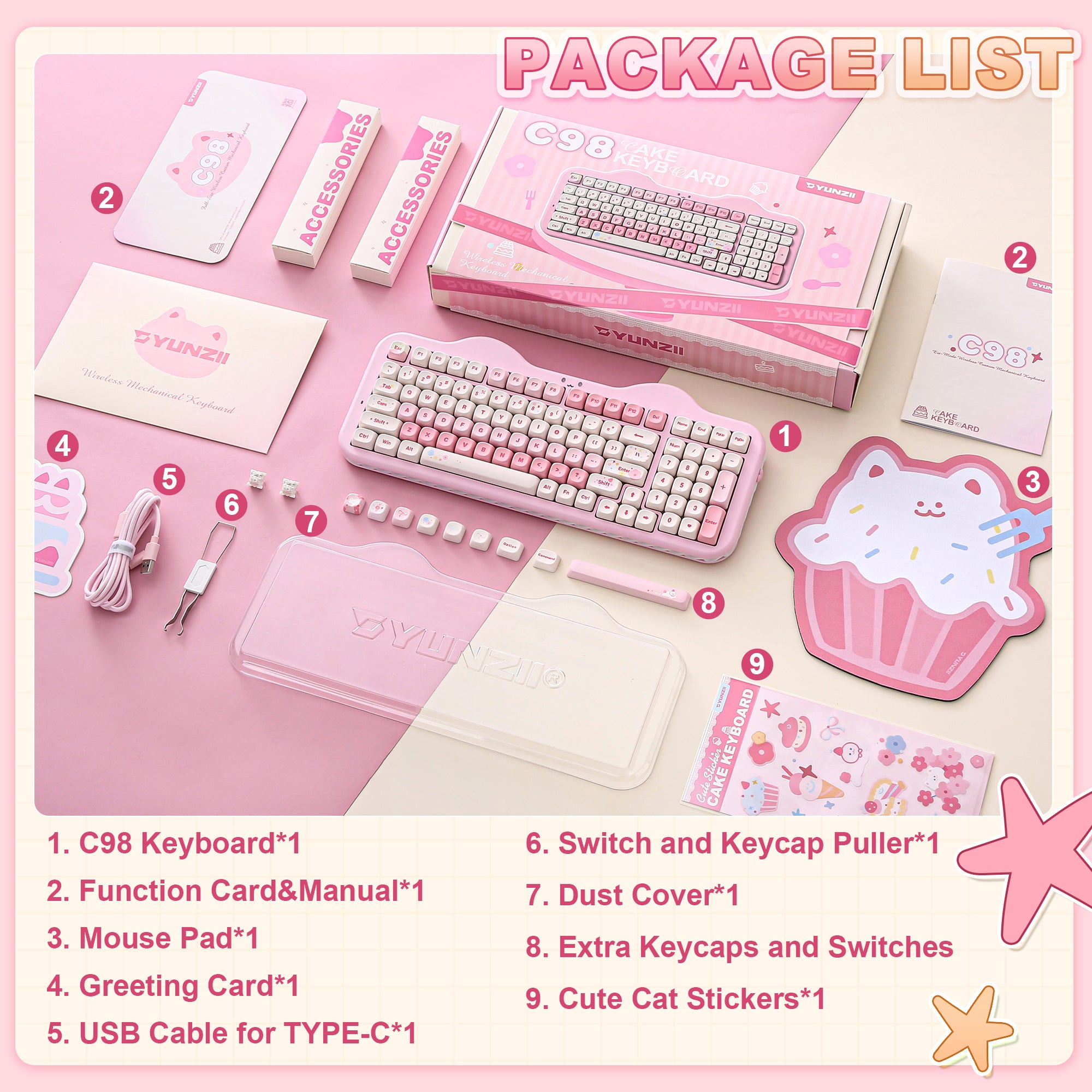 YUNZII C98 Cake Meow Hot-Swap Wireless Mechanical Keyboard