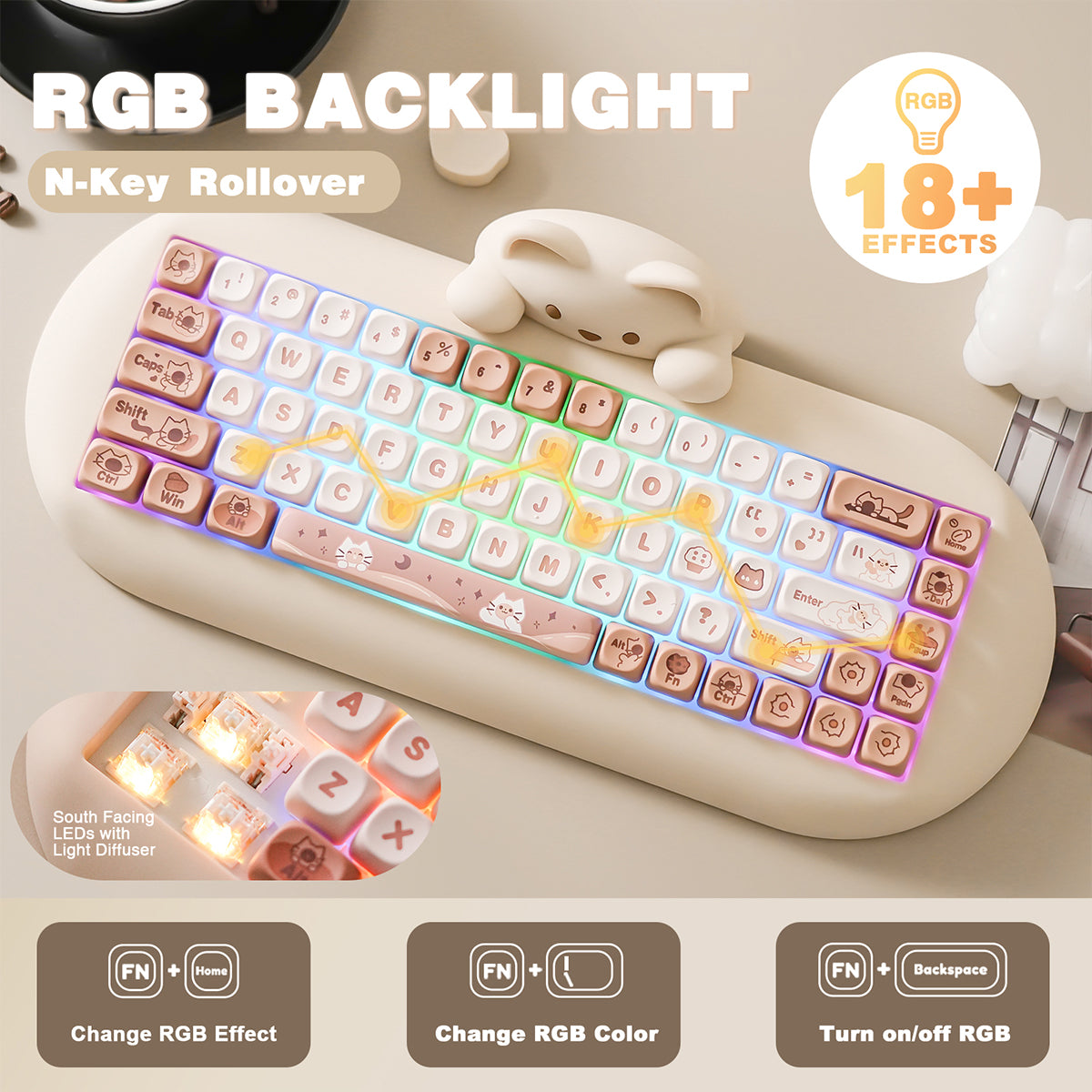 YUNZII C68 Meow Tri-Mode Hot-Swap Hi-Fi Wireless Mechanical Keyboard (Milk Switch)