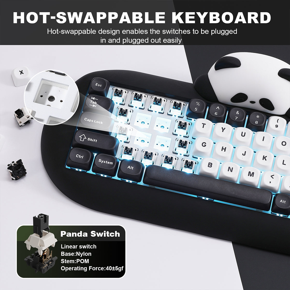 YUNZII C68 Panda Tri-Mode Hot-Swap Hi-Fi Wireless Mechanical Keyboard (Panda Switch)