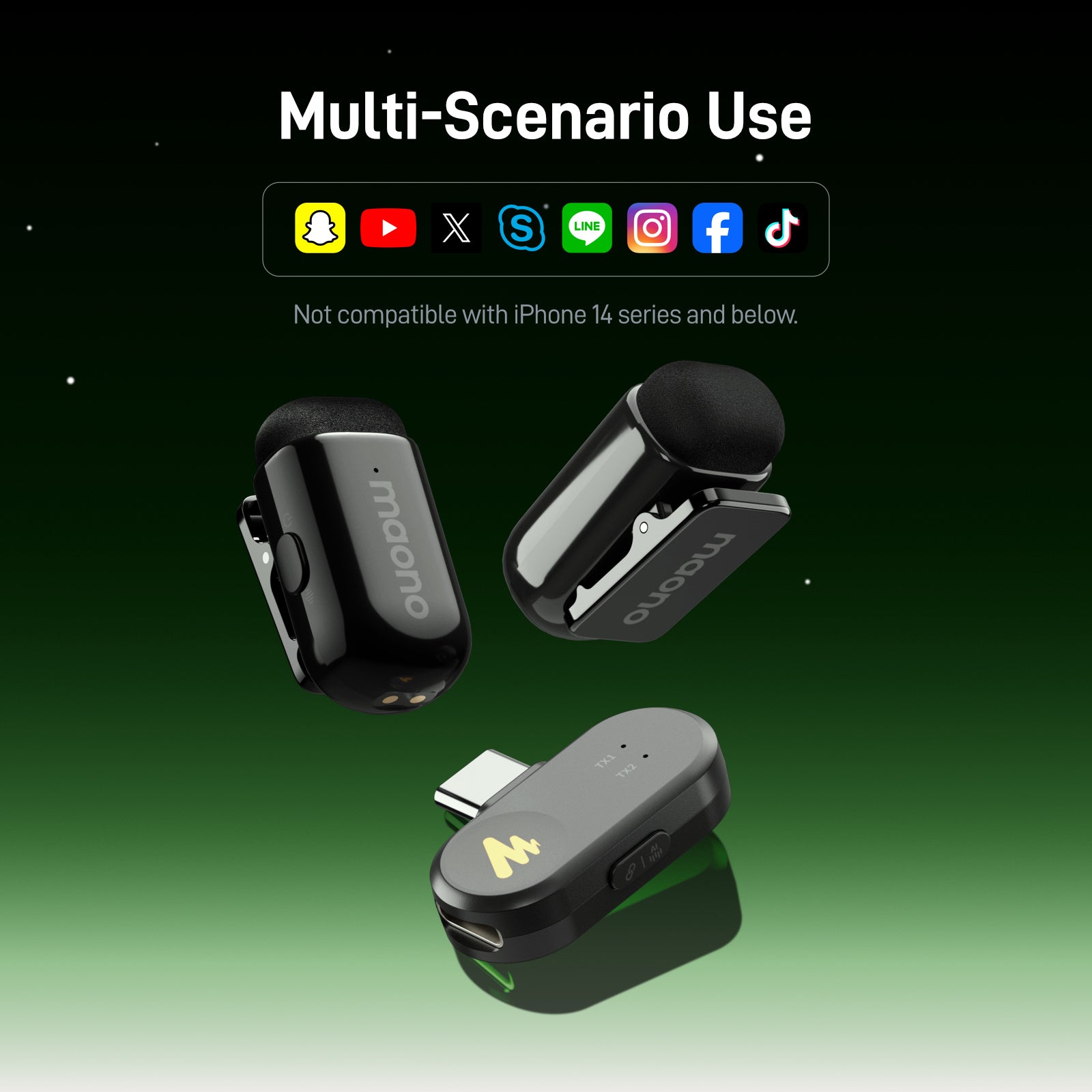 MAONO WAVE T1 MINI Wireless Microphone (2 MICS)