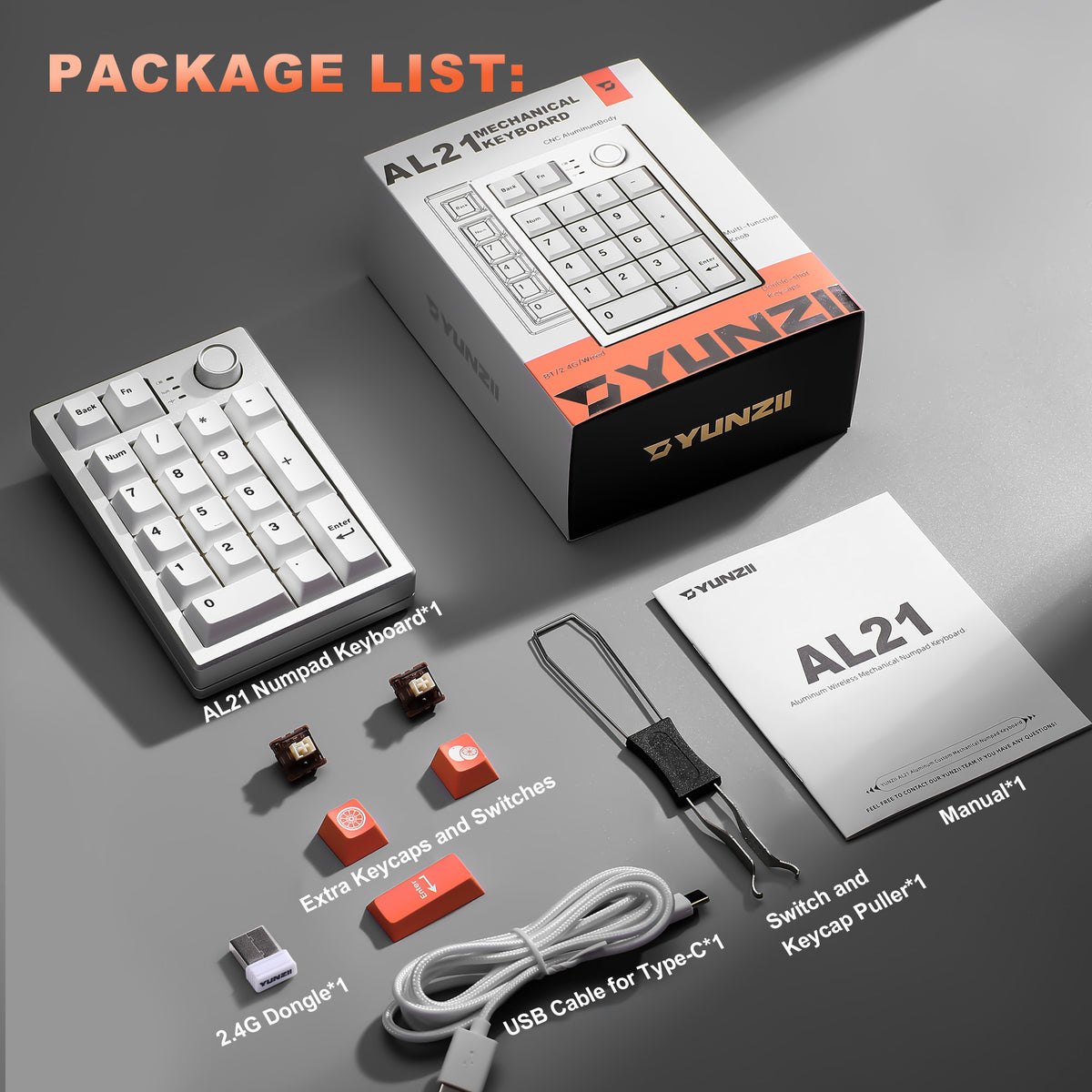 YUNZII AL21 Wireless Aluminum Mechanical Numpad Keyboard with Knob