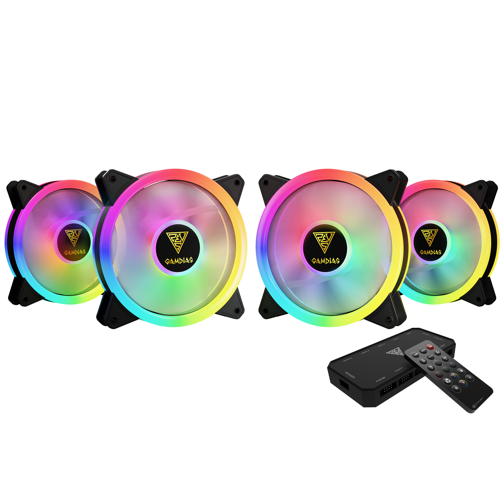 Gamdias 4-Pack ARGB Computer Case Fans Trio-Ring PC 120mm Cooling Fans with Controller (AEOLUS M2-1204R)