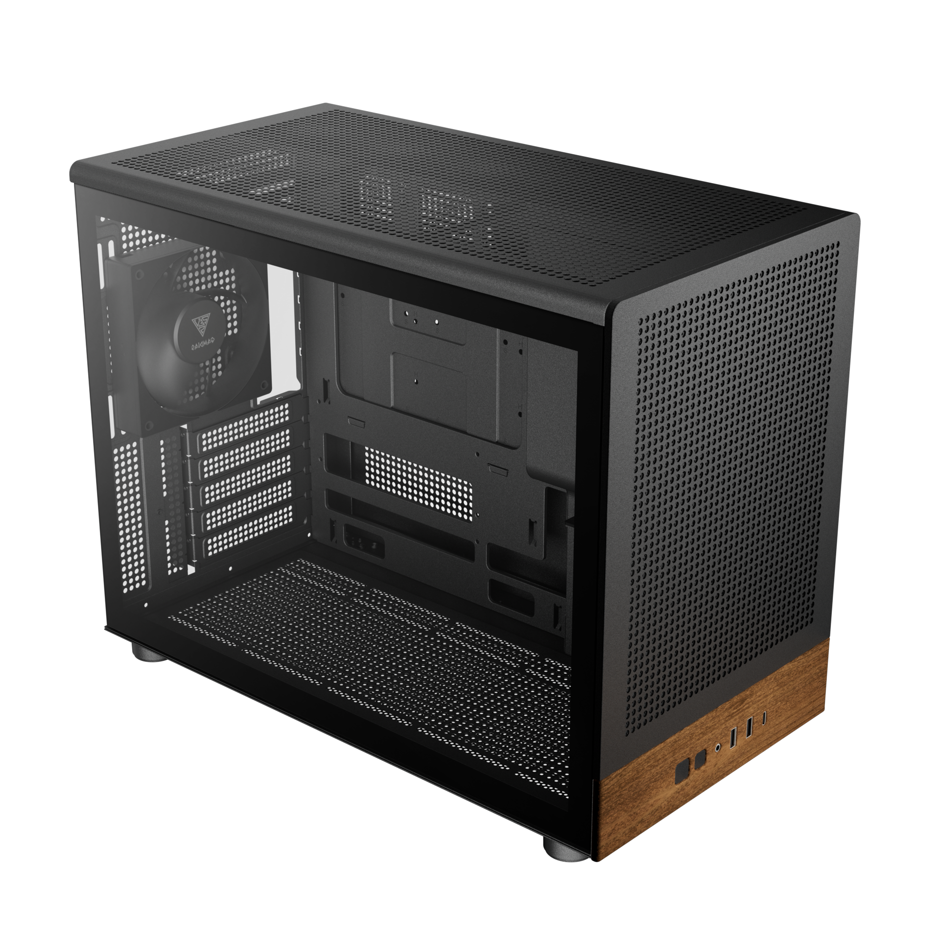 Gamdias ATHENA M4M M-ATX PC CASE Tempered Glass Wood Design with 3 Built in PWM Fans