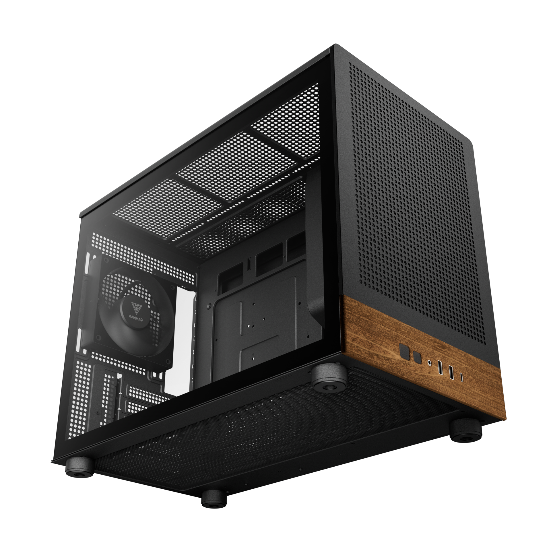 Gamdias ATHENA M4M M-ATX PC CASE Tempered Glass Wood Design with 3 Built in PWM Fans