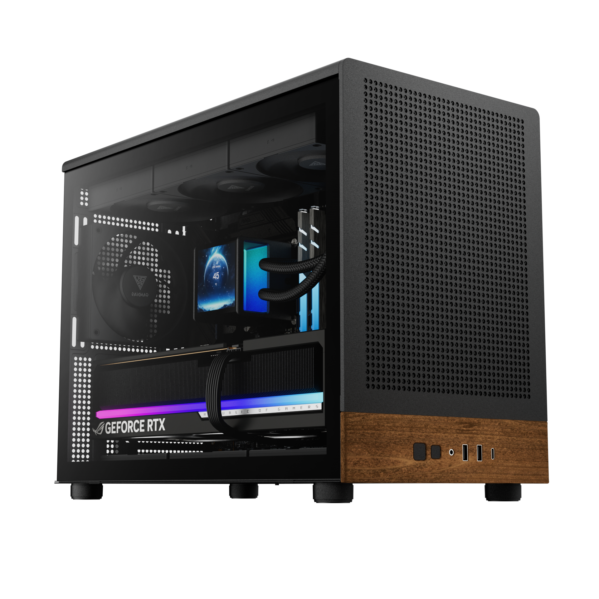 Gamdias ATHENA M4M M-ATX PC CASE Tempered Glass Wood Design with 3 Built in PWM Fans