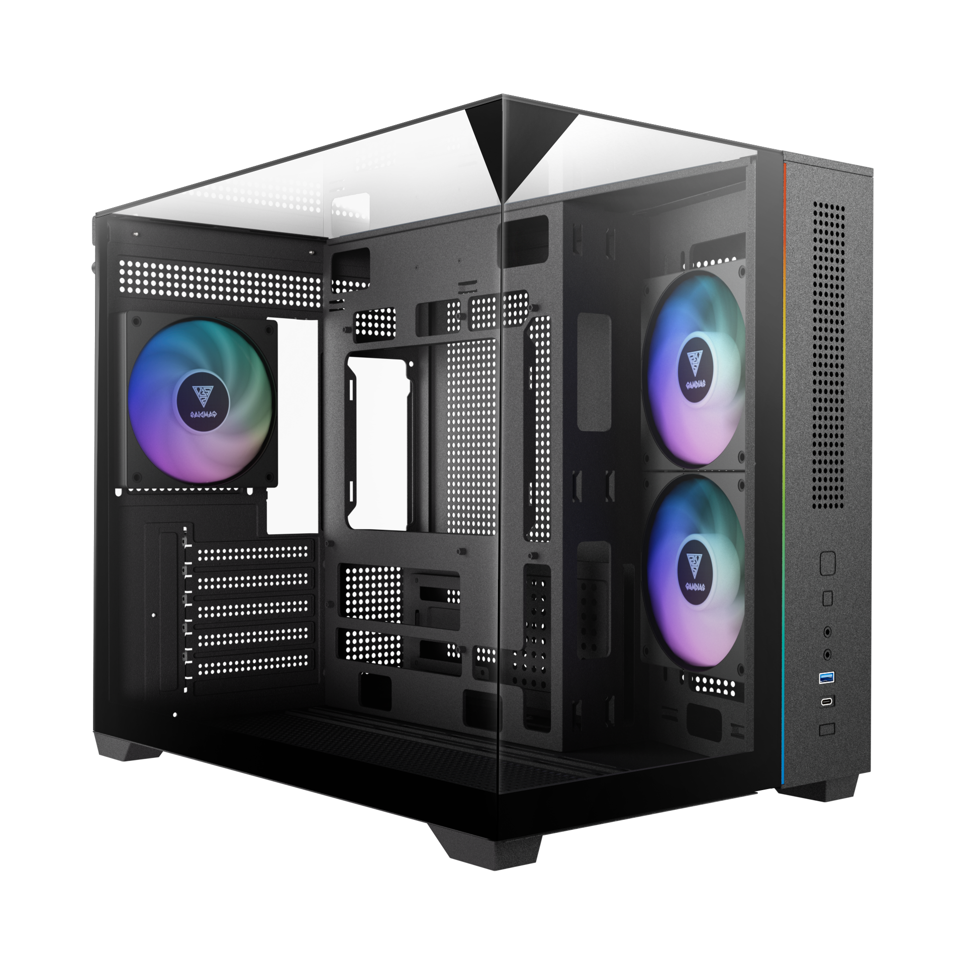Gamdias ATLAS M3M M-ATX PC CASE Tempered Glass Computer Case with 3 ARGB Fans