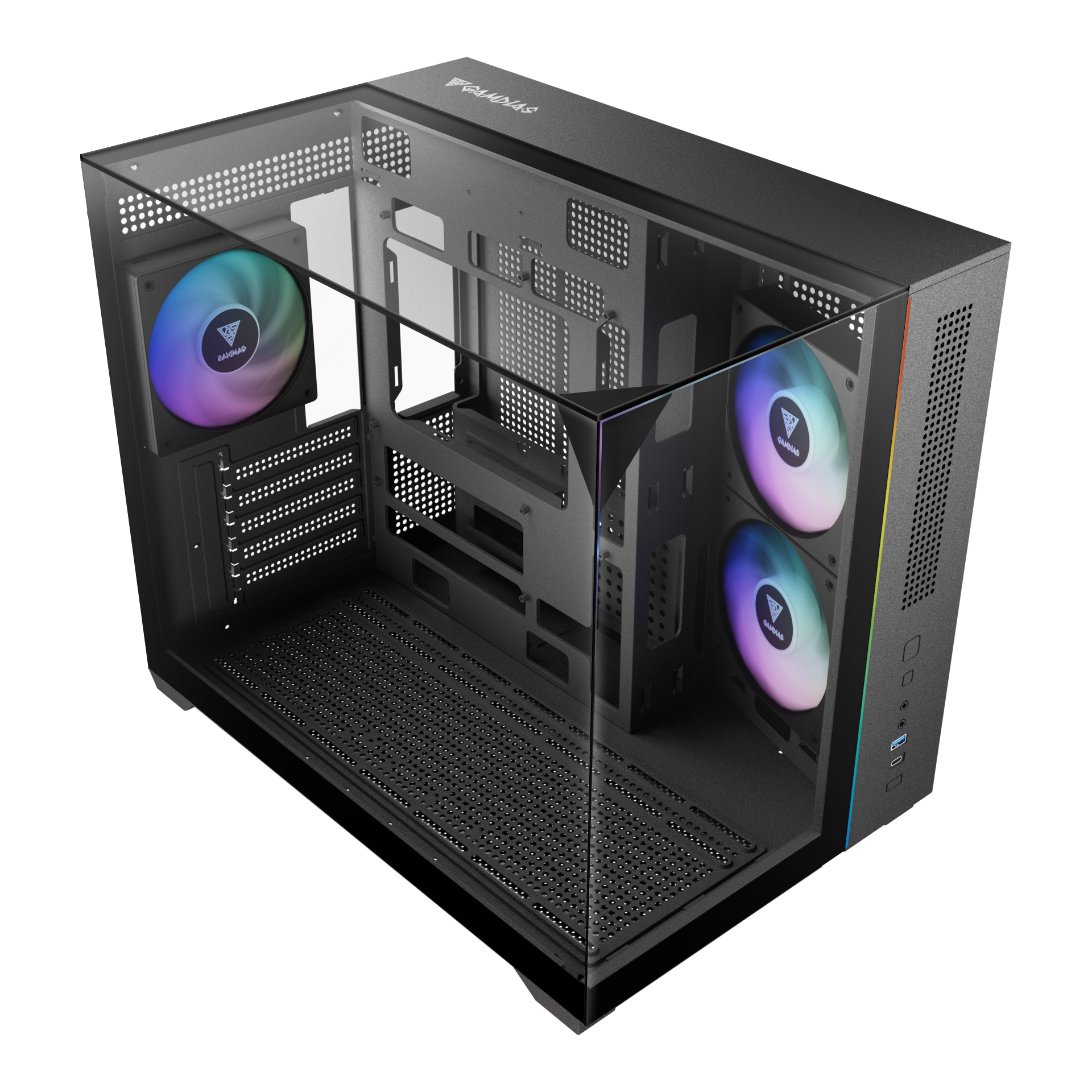 Gamdias ATLAS M3M M-ATX PC CASE Tempered Glass Computer Case with 3 ARGB Fans