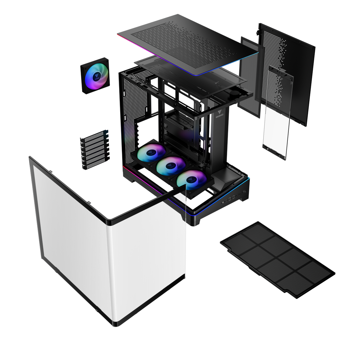 GAMDIAS ATLAS P6 CG ATX Mid-Tower PC CASE Curved Tempered Glass with 4 ARGB Fans