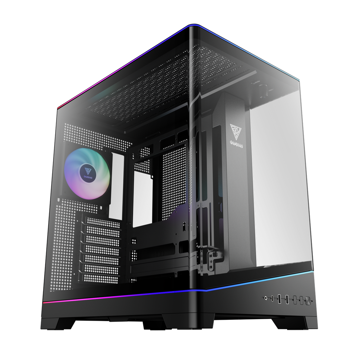 GAMDIAS ATLAS P6 CG ATX Mid-Tower PC CASE Curved Tempered Glass with 4 ARGB Fans