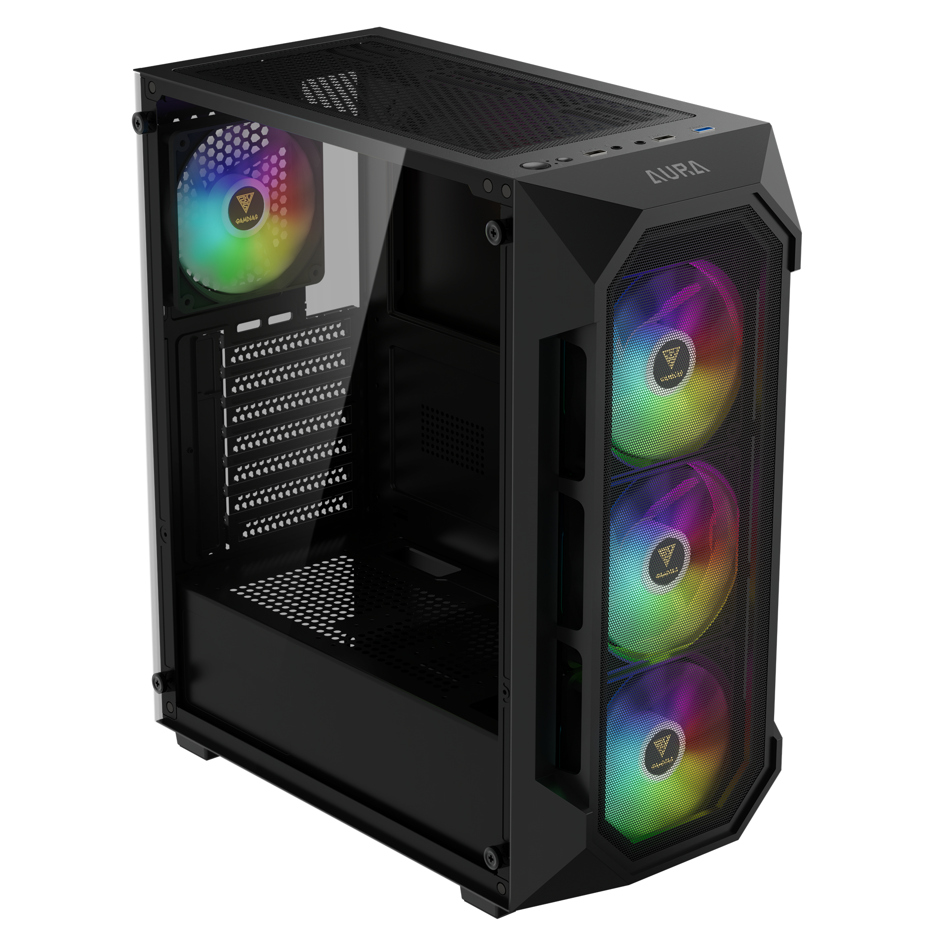 Gamdias Computer Case ATX Mid Tower Gaming PC Case with 4x Fixed RGB Fans (AURA GC1 ELITE）