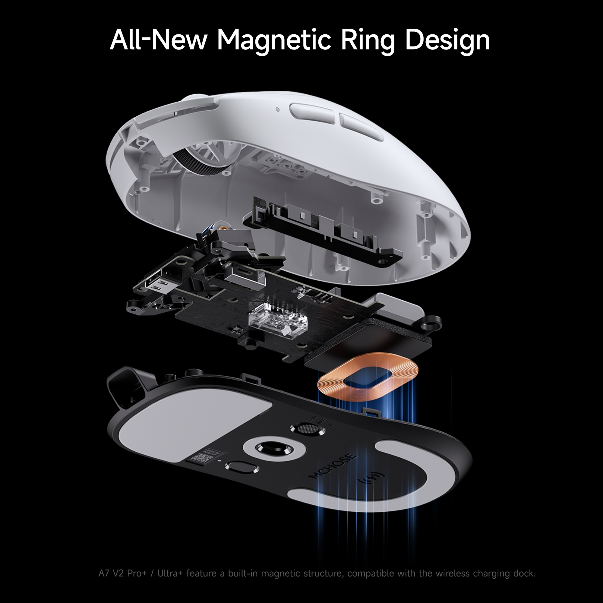 MCHOSE A7 V2 Ultra+ Lightweight 8K Wireless Gaming Mouse with Magnetic Charging Dock