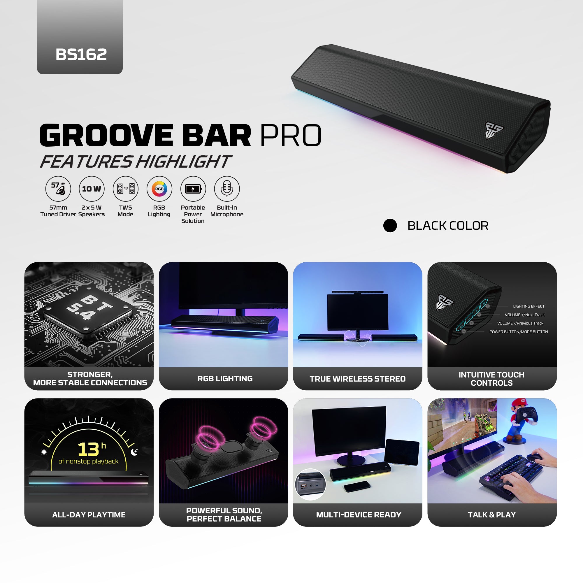 Fantech GROOVE BAR PRO Built in Microphone Portable RGB Wireless Gaming Speaker