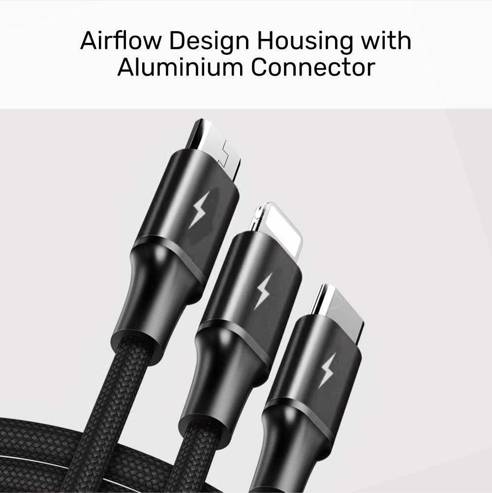 Unitek 3-in-1 USB Charging Cable 1.2M, For Lighting/USB-C/Micro USB, Charging 3 Devices Simultaneously