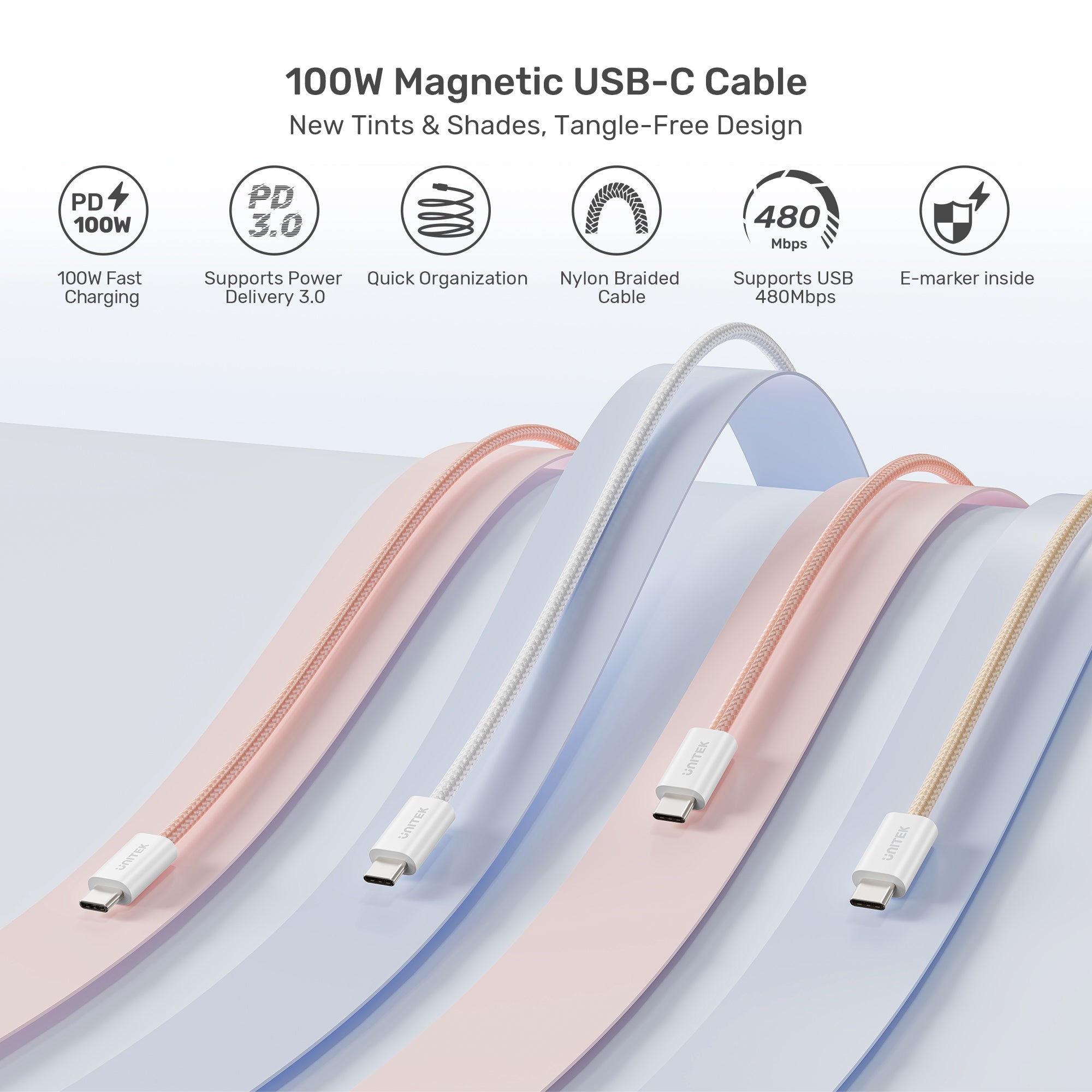 Unitek 100W Magnetic USB-C Cable-1M