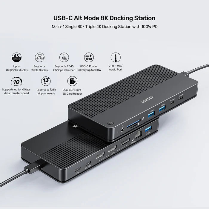 Unitek USB-C Single 8K/ Triple 4K Docking Station with 100W PD