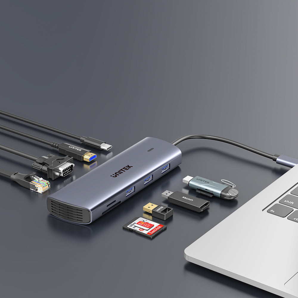 Unitek 9-in-1 USB-C Hub, Dual Display Multi-Port Hub with 100W PD, Gigabit Ethernet and Card Reader