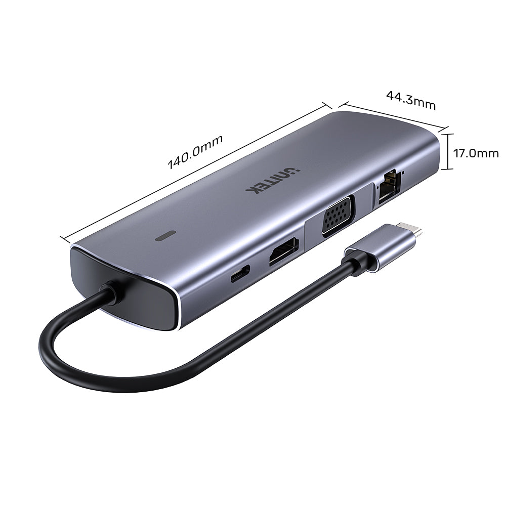 Unitek 9-in-1 USB-C Hub, Dual Display Multi-Port Hub with 100W PD, Gigabit Ethernet and Card Reader