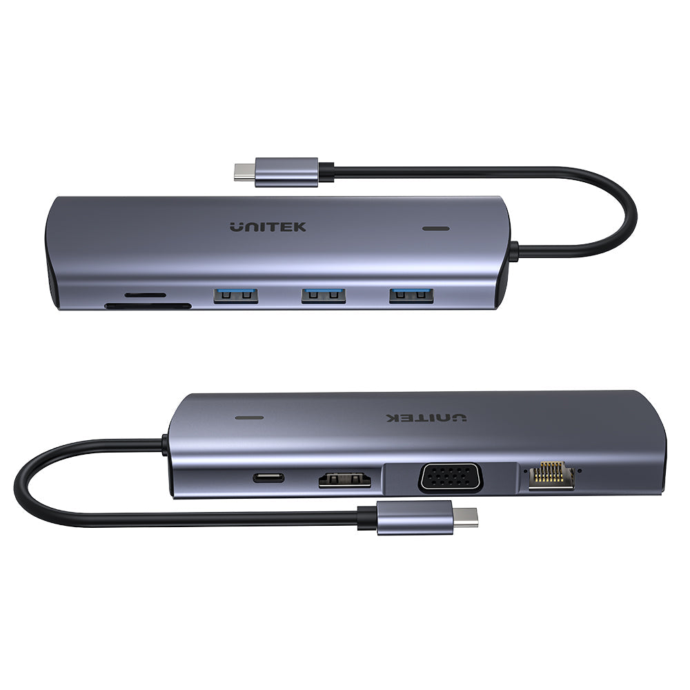 Unitek 9-in-1 USB-C Hub, Dual Display Multi-Port Hub with 100W PD, Gigabit Ethernet and Card Reader