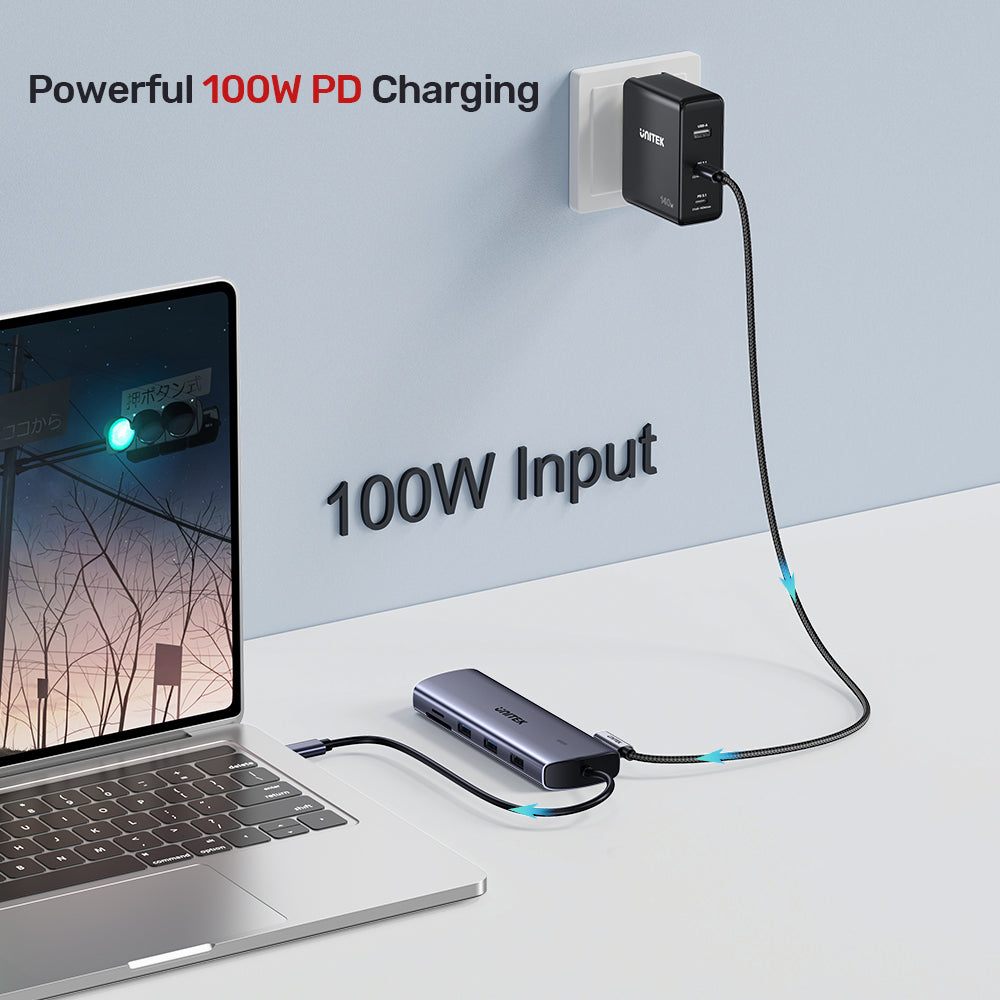 Unitek 9-in-1 USB-C Hub, Dual Display Multi-Port Hub with 100W PD, Gigabit Ethernet and Card Reader