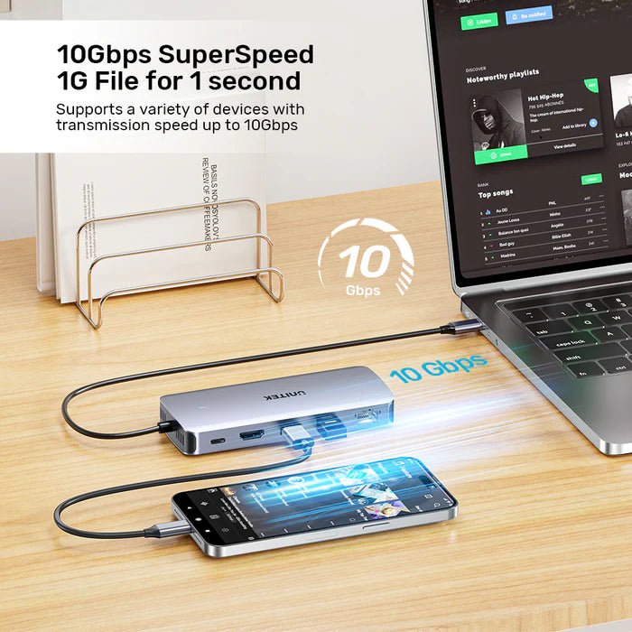 Unitek 6-in-1 USB-C Hub Laptop Docking Statioin with M.2 SSD Enclosure PD 100W