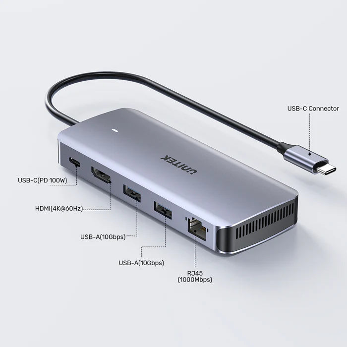 Unitek 6-in-1 USB-C Hub Laptop Docking Statioin with M.2 SSD Enclosure PD 100W