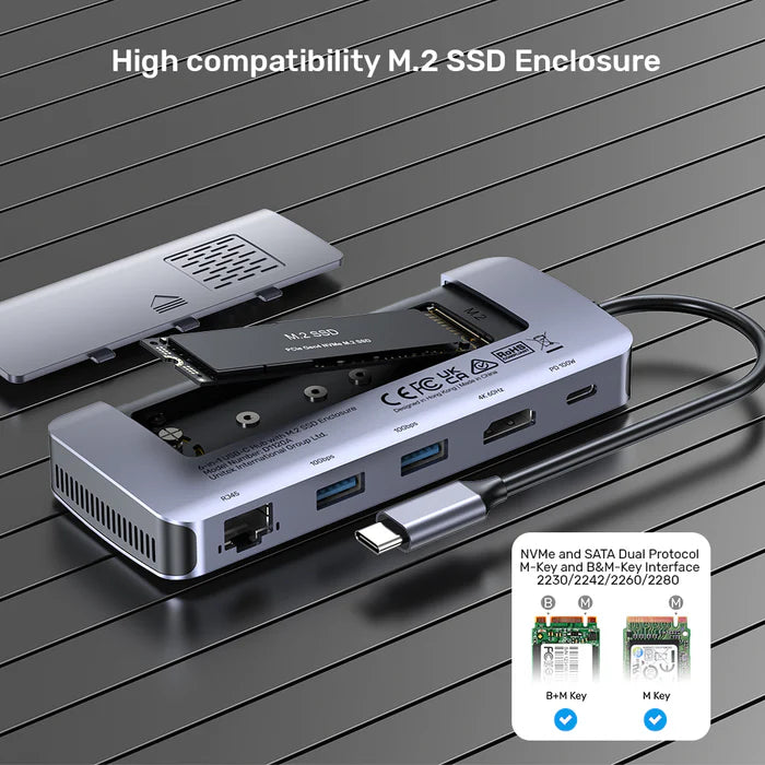 Unitek 6-in-1 USB-C Hub Laptop Docking Statioin with M.2 SSD Enclosure PD 100W