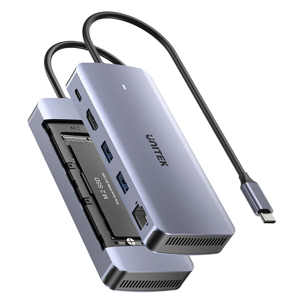 Unitek 6-in-1 USB-C Hub Laptop Docking Statioin with M.2 SSD Enclosure PD 100W