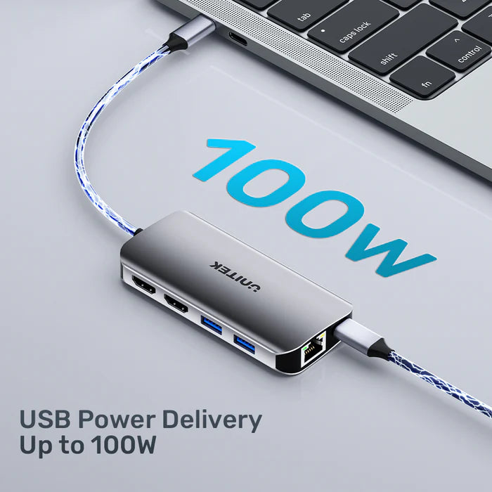 Unitek 8-in-1 USB-C Hub Dual HDMI Laptop Docking Station PD 100W