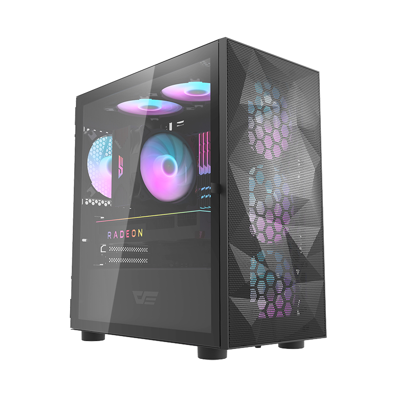 DarkFlash Gaming PC Case Tempered Glass Micro-ATX Tower Computer Case without fan (DLM21-Mesh)