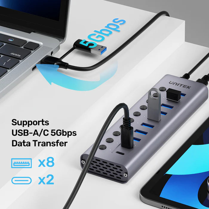 Unitek 10-in-1 USB-C / USB-A Hub Aluminum Housing with Individual Switches