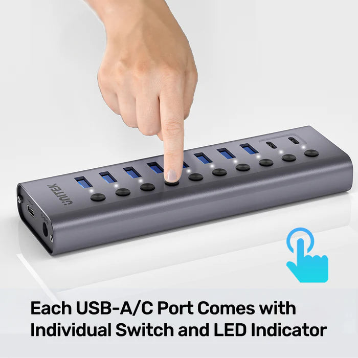 Unitek 10-in-1 USB-C / USB-A Hub Aluminum Housing with Individual Switches