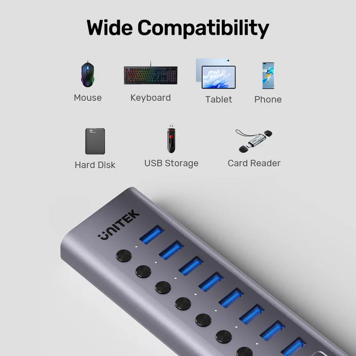 Unitek 10-in-1 USB-C / USB-A Hub Aluminum Housing with Individual Switches