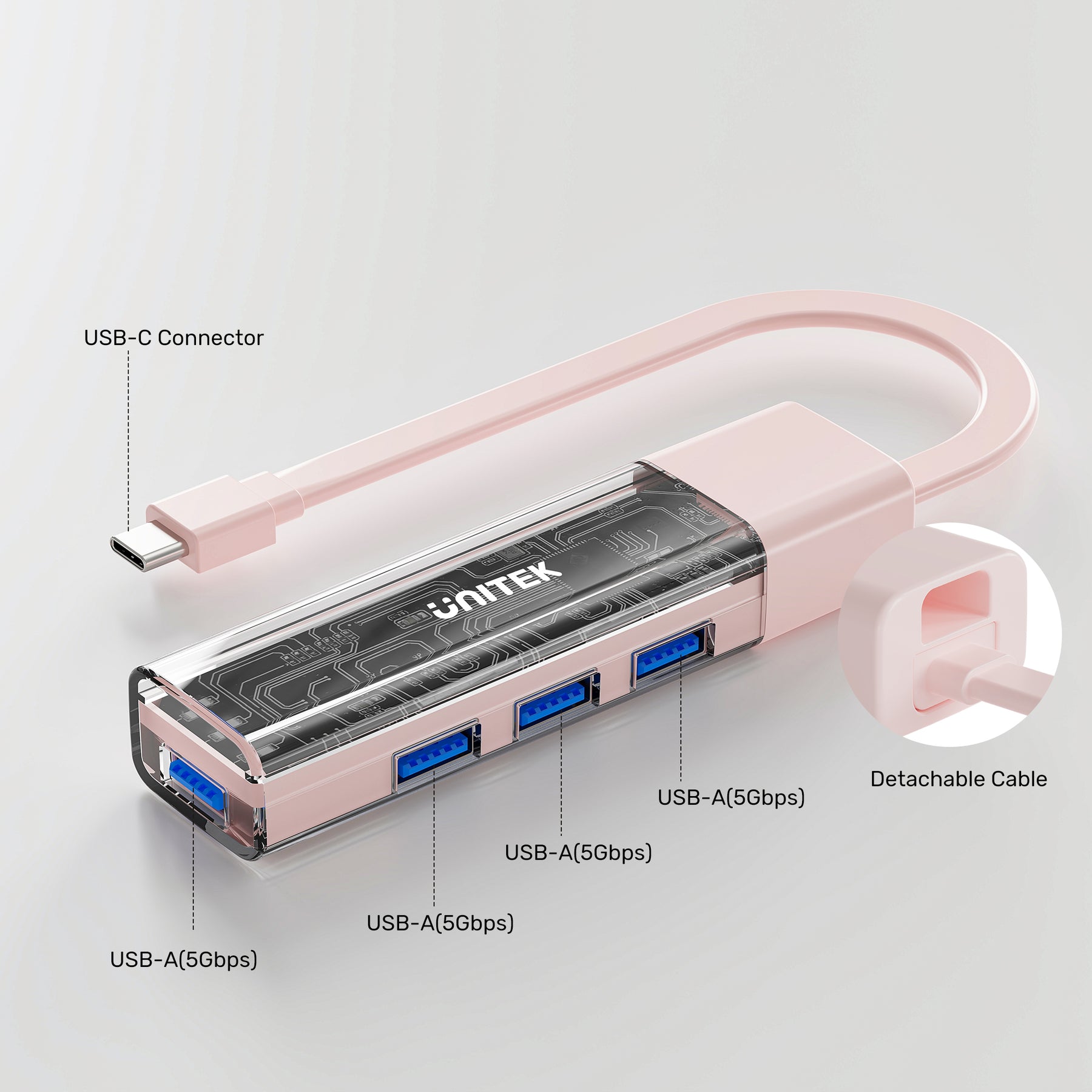 Unitek Bi-Directional Hub with Detachable Cable-C/A