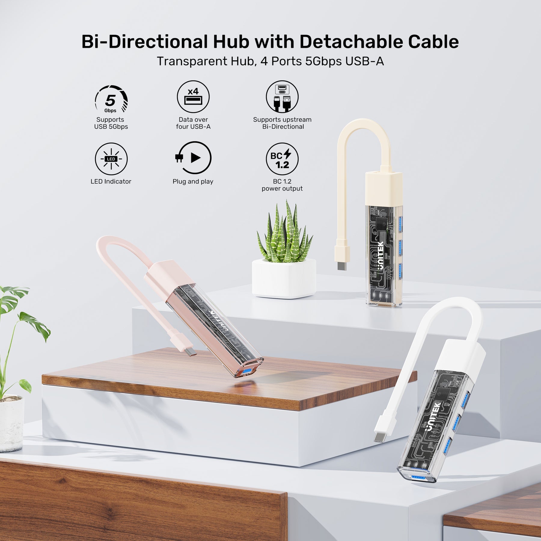 Unitek Bi-Directional Hub with Detachable Cable-C/A