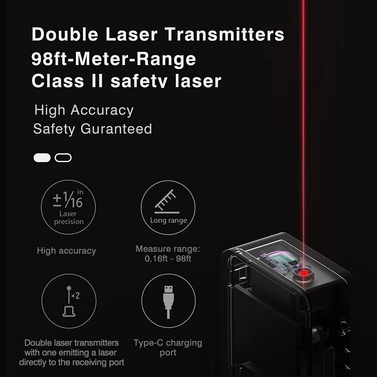 HOTO Smart Laser Measure Tool with Bluetooth, 98ft Laser Distance Measure