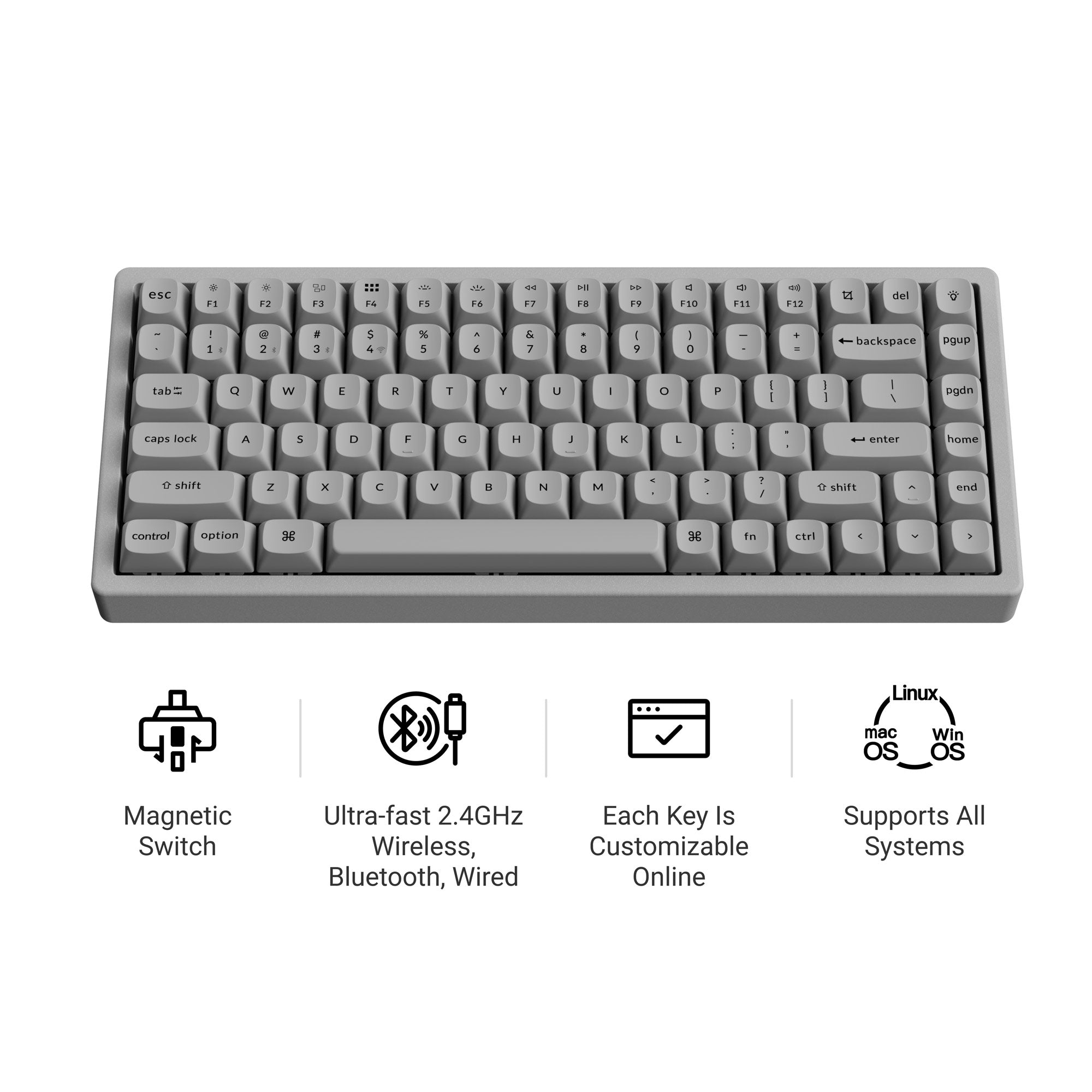 Keychron K2 HE Wireless Magnetic Switch Custom Keyboard - Concrete Edition Iconic Features