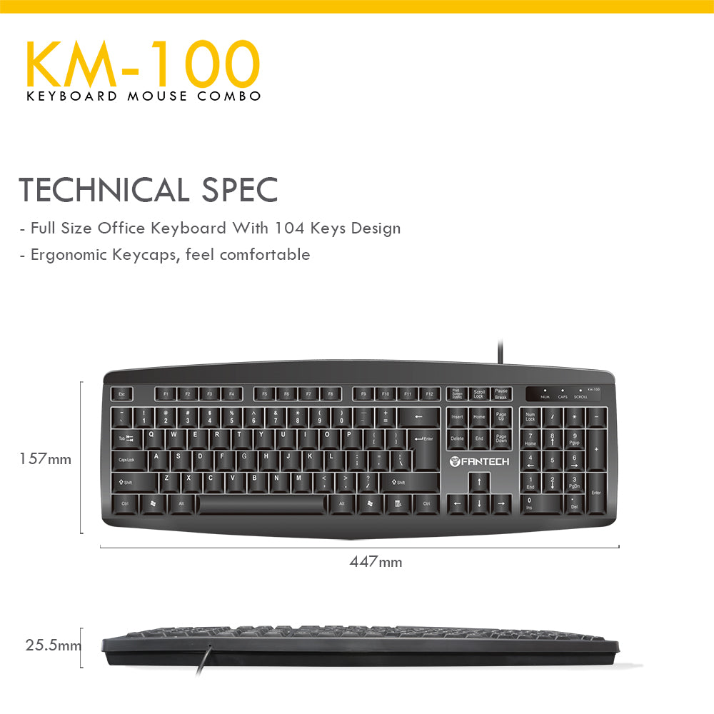 Fantech Office Wired Computer Keyboard + Mouse Combo (KM-100)