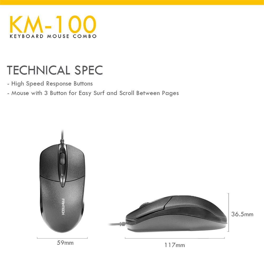 Fantech Office Wired Computer Keyboard + Mouse Combo (KM-100)