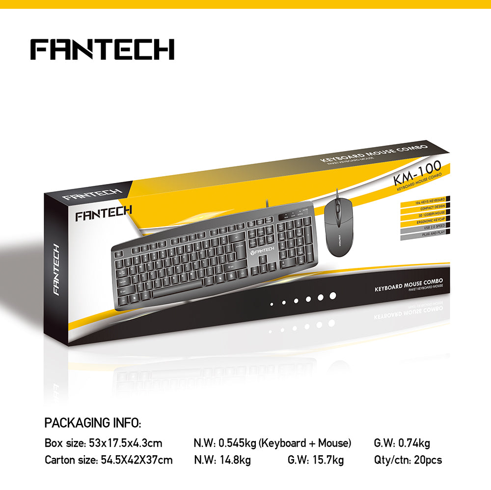 Fantech Office Wired Computer Keyboard + Mouse Combo (KM-100)