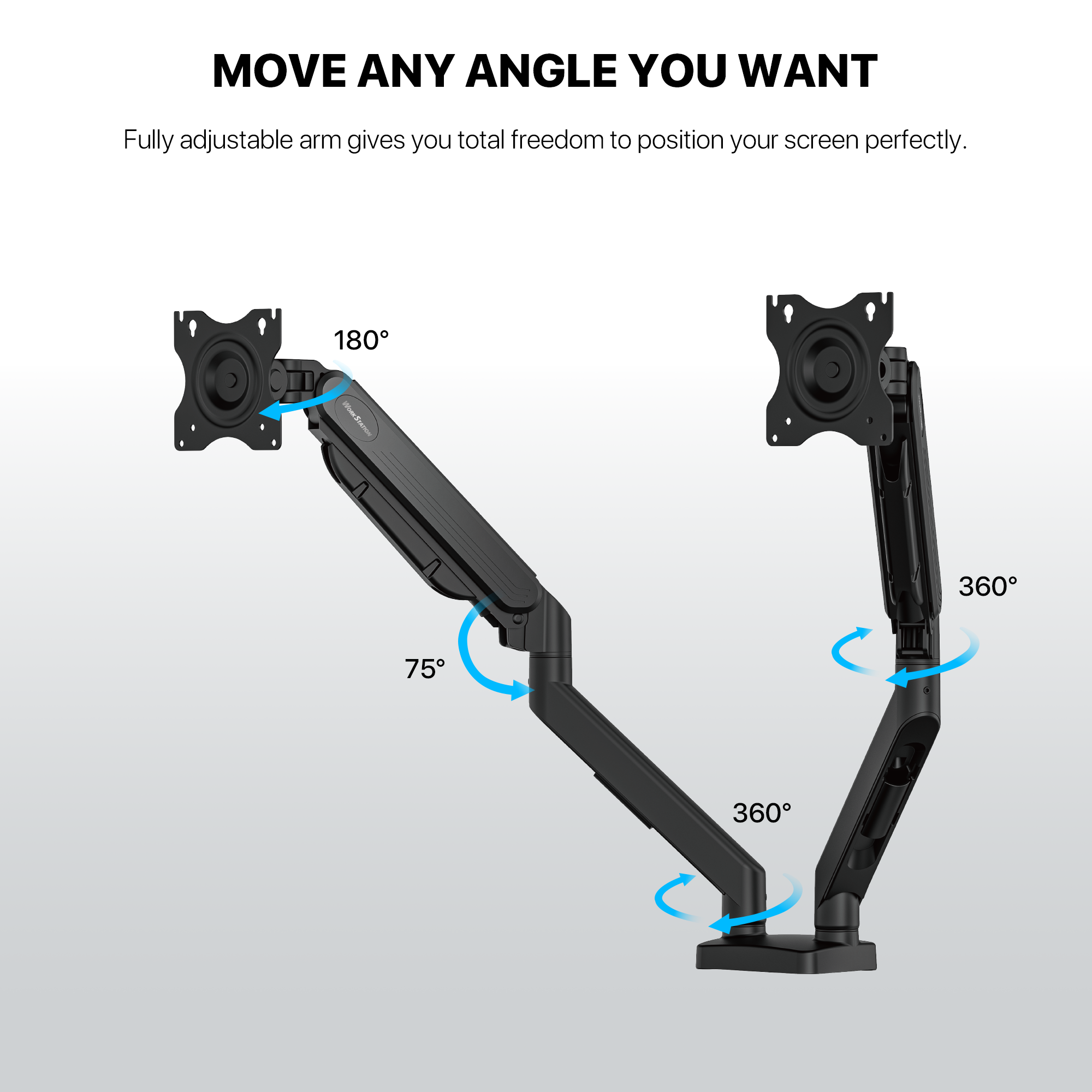 WorkStation MBD01 Dual-Arm Monitor Bracket 90 degree tilt for 13" to 32" Screen