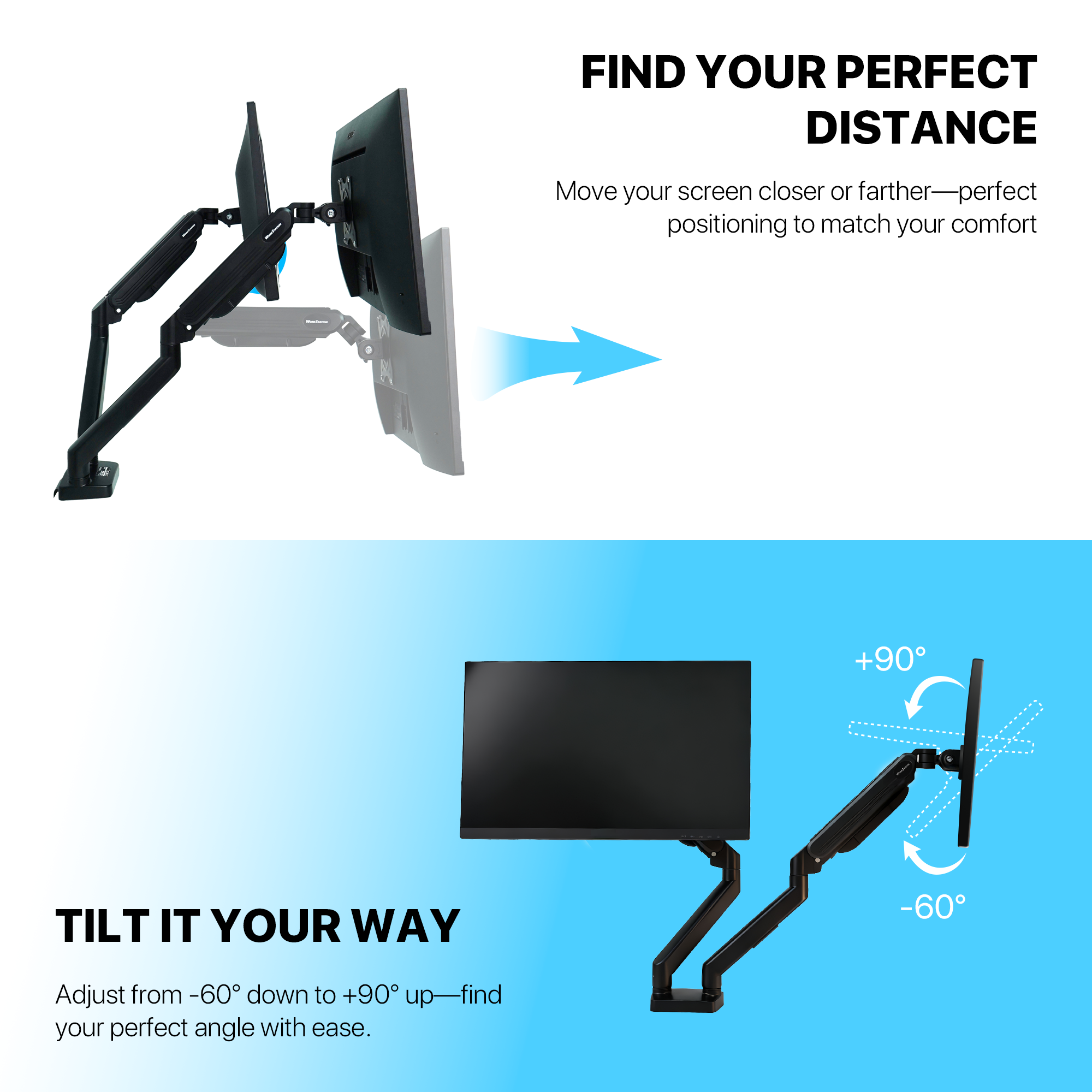 WorkStation MBD01 Dual-Arm Monitor Bracket 90 degree tilt for 13" to 32" Screen