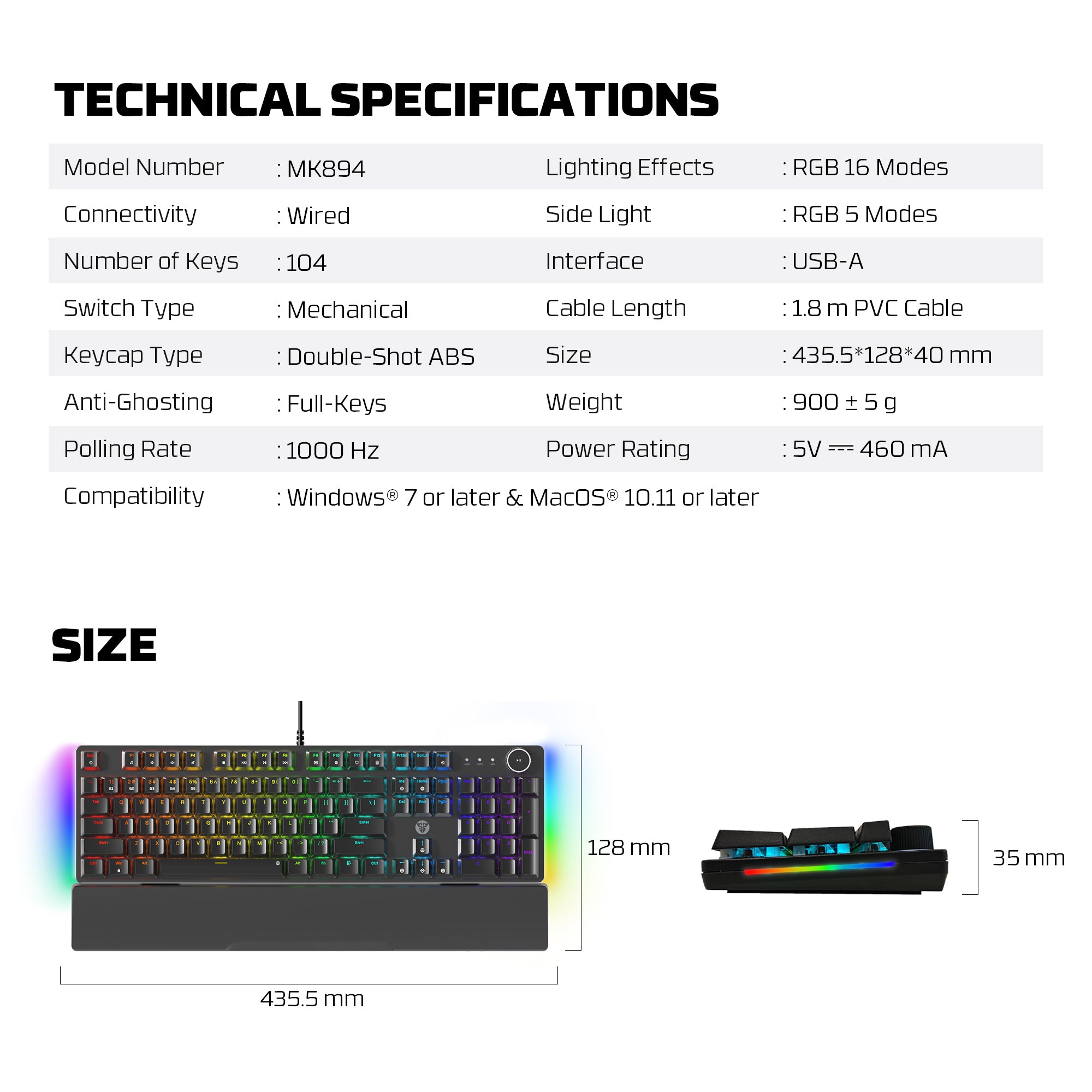 Fantech MAXPOWER II Wired Hot-Swap RGB Backlight Mechanical Keyboard with Wrist Rest