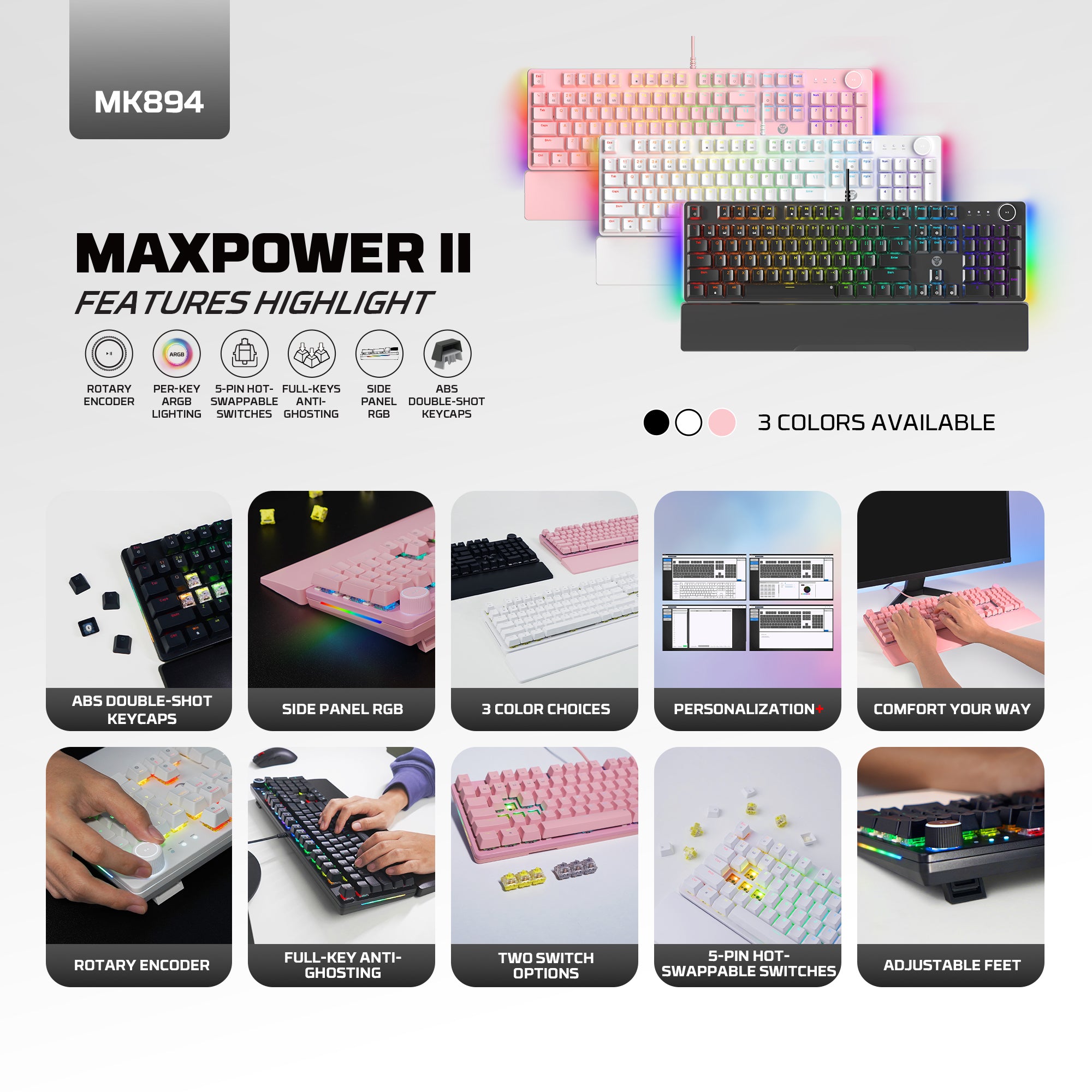 Fantech MAXPOWER II Wired Hot-Swap RGB Backlight Mechanical Keyboard with Wrist Rest