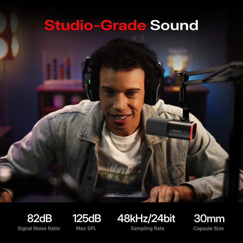 MAONO PD100W Wireless & USB Dynamic Microphone for Podcasting, Game Streaming (Desktop stand)