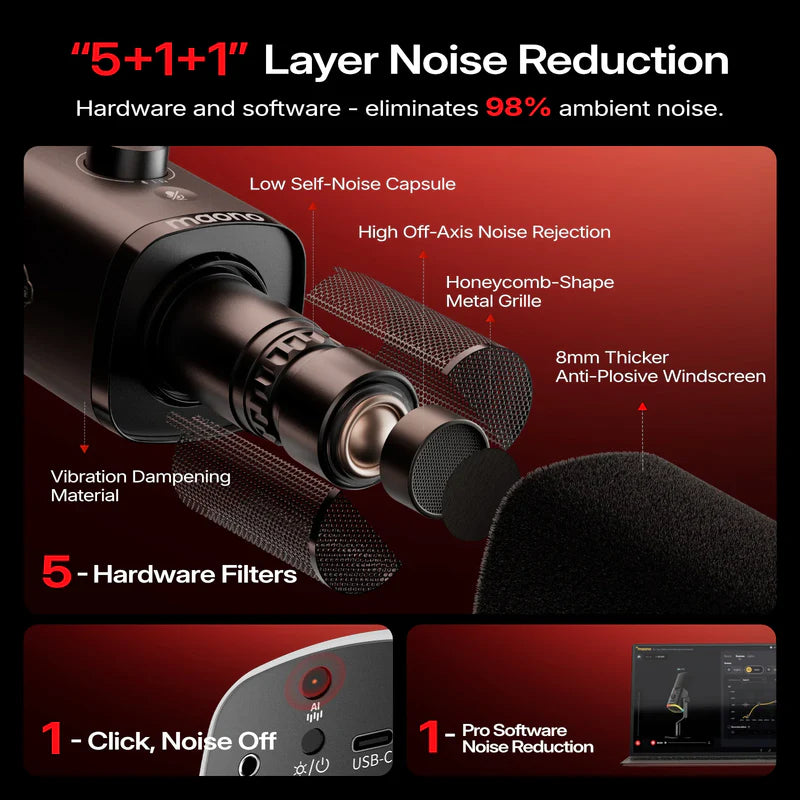MAONO PD100W Wireless & USB Dynamic Microphone for Podcasting, Game Streaming (Desktop stand)