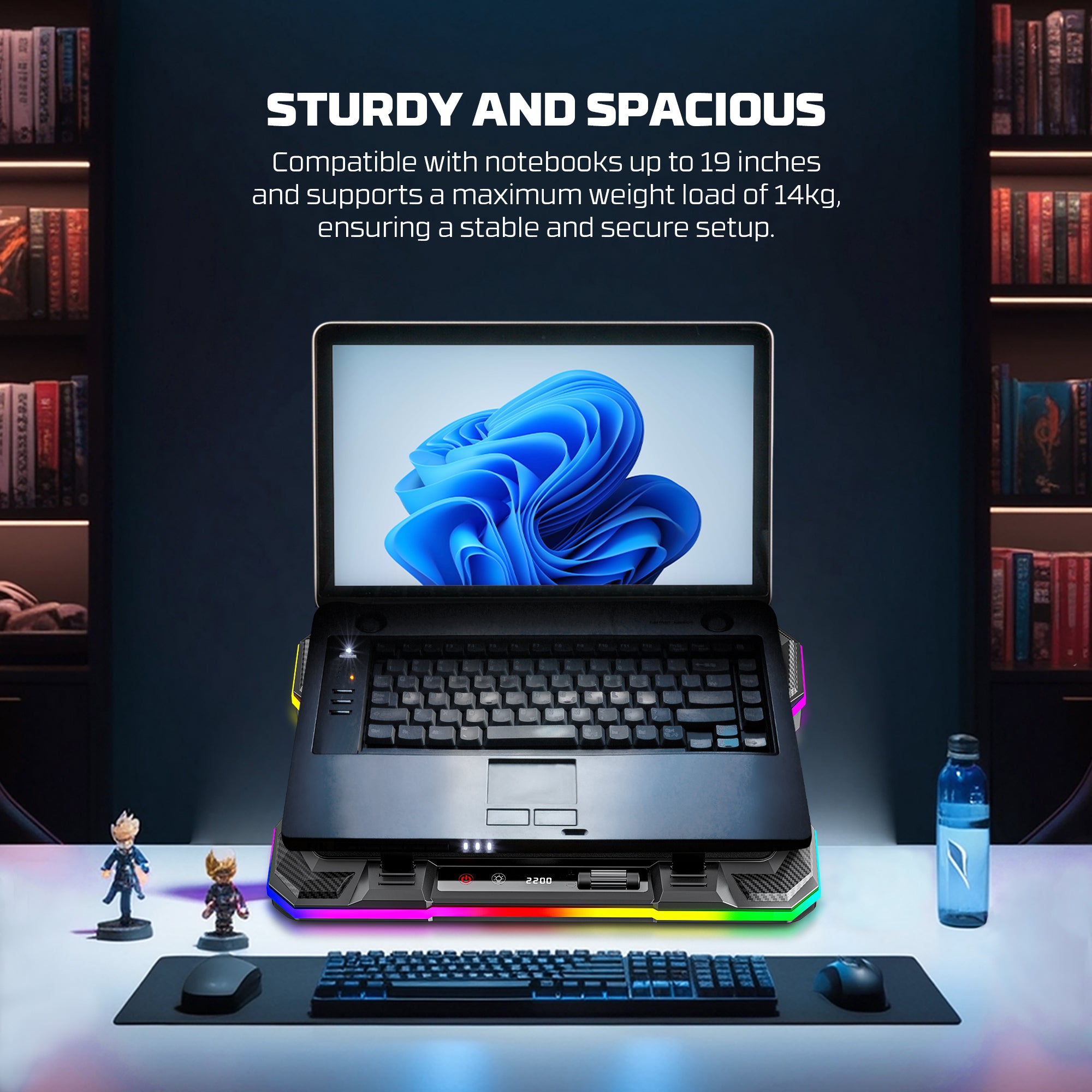 Fantech NC22 RGB Notebook Cooler with Dual USB-A power port and Phone Holder