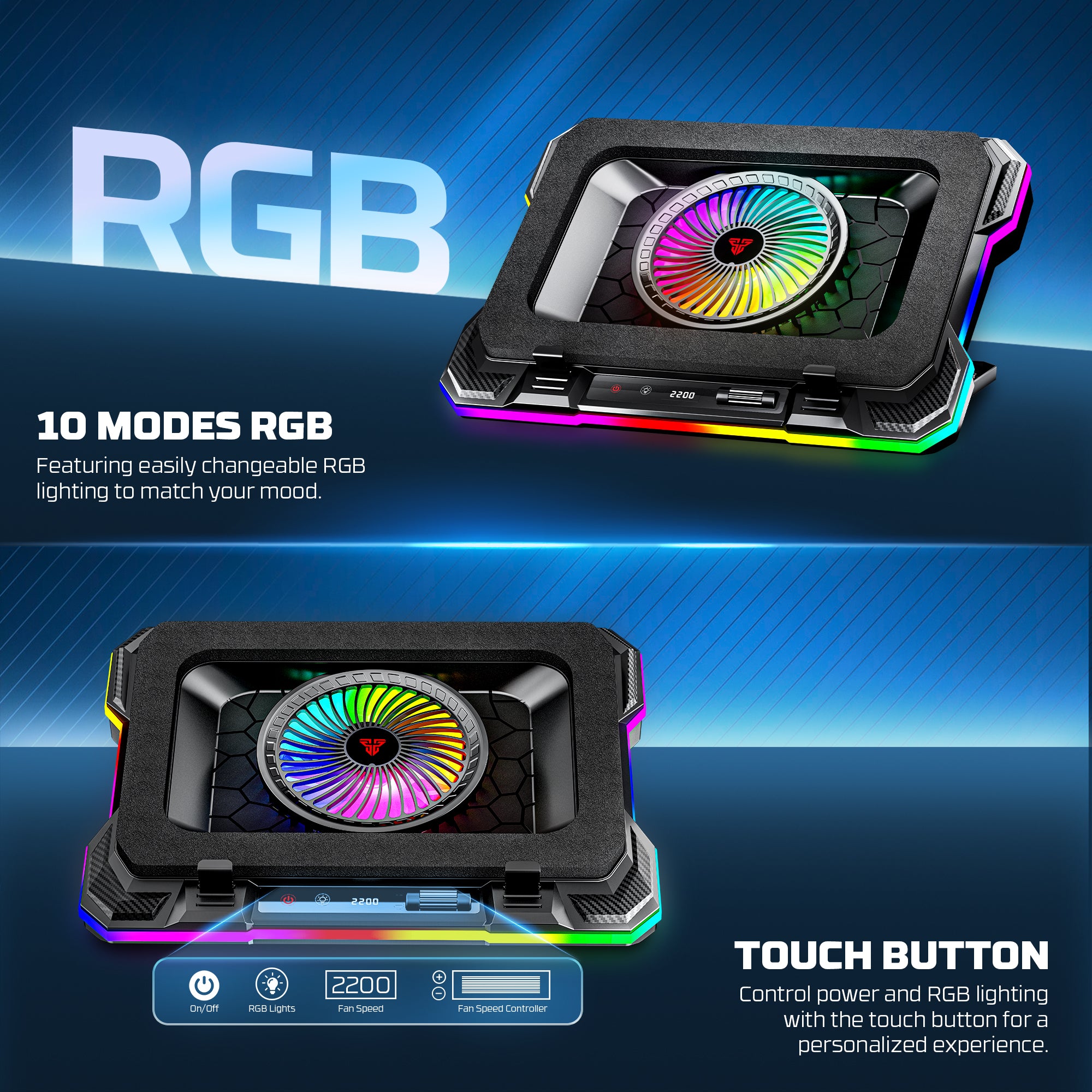 Fantech NC22 RGB Notebook Cooler with Dual USB-A power port and Phone Holder