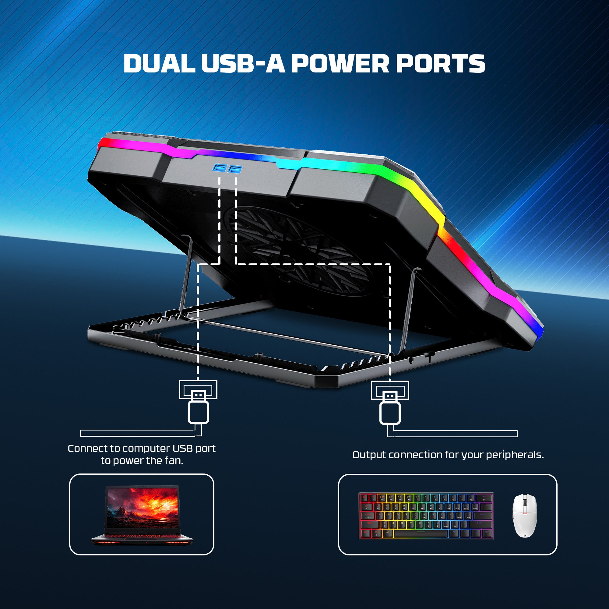 Fantech NC22 RGB Notebook Cooler with Dual USB-A power port and Phone Holder