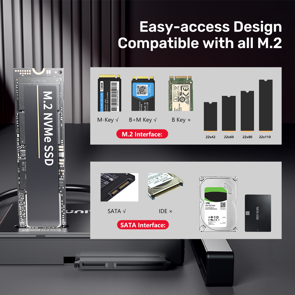 Unitek NVMe M.2 SSD Enclosure Adapter, USB-C 10Gbps to SATA3 & M.2 SSD, 12V2A Power Adaptor